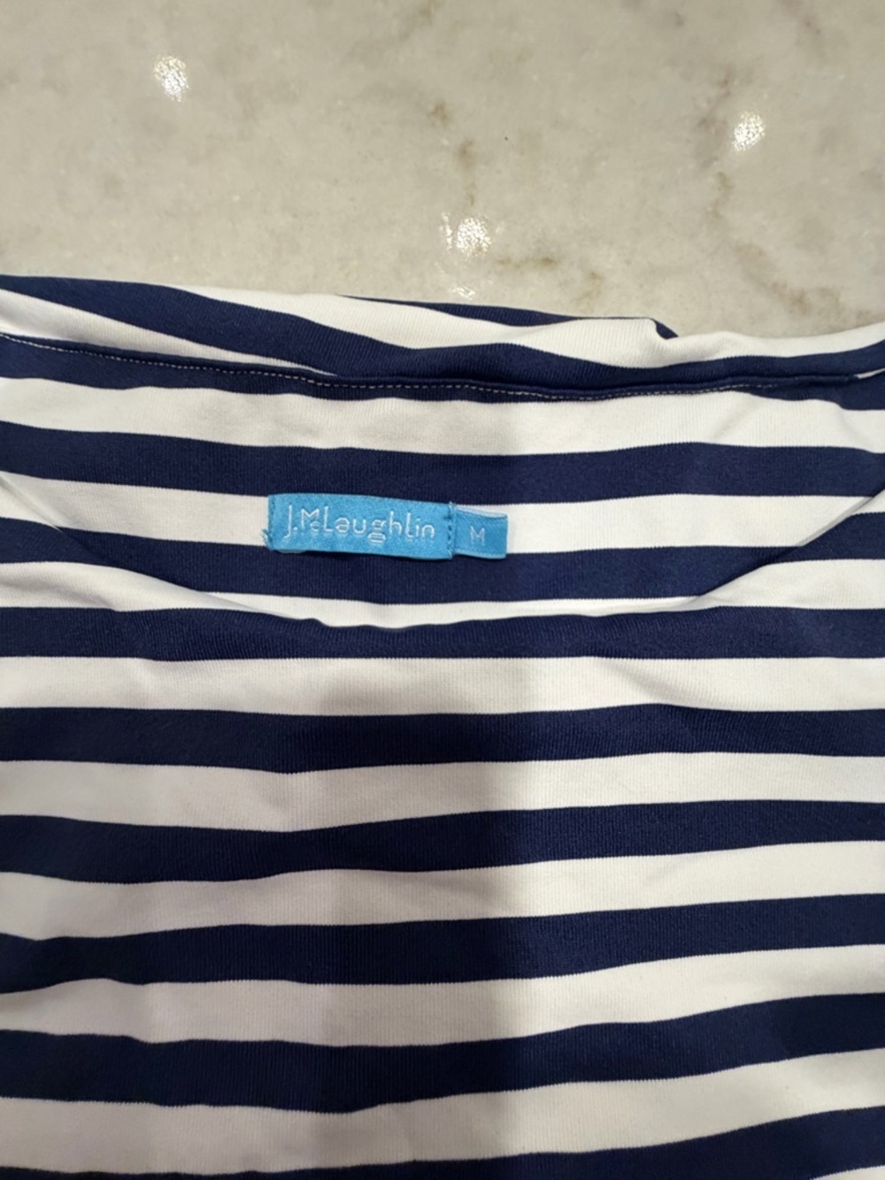 J. McLaughlin Navy and White Striped cross over dress! Stretch!! M - Picture 4 of 5